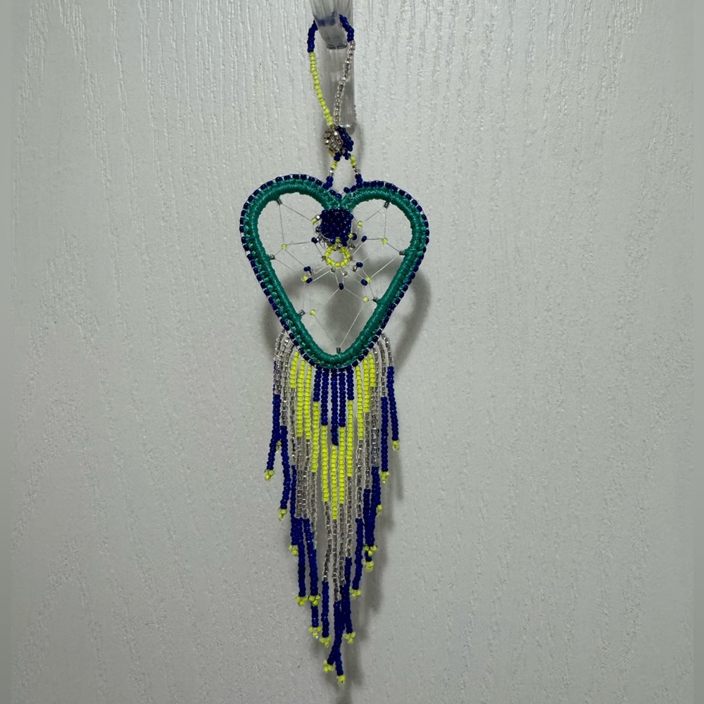 Huichol Beaded Heart Dreamcatcher